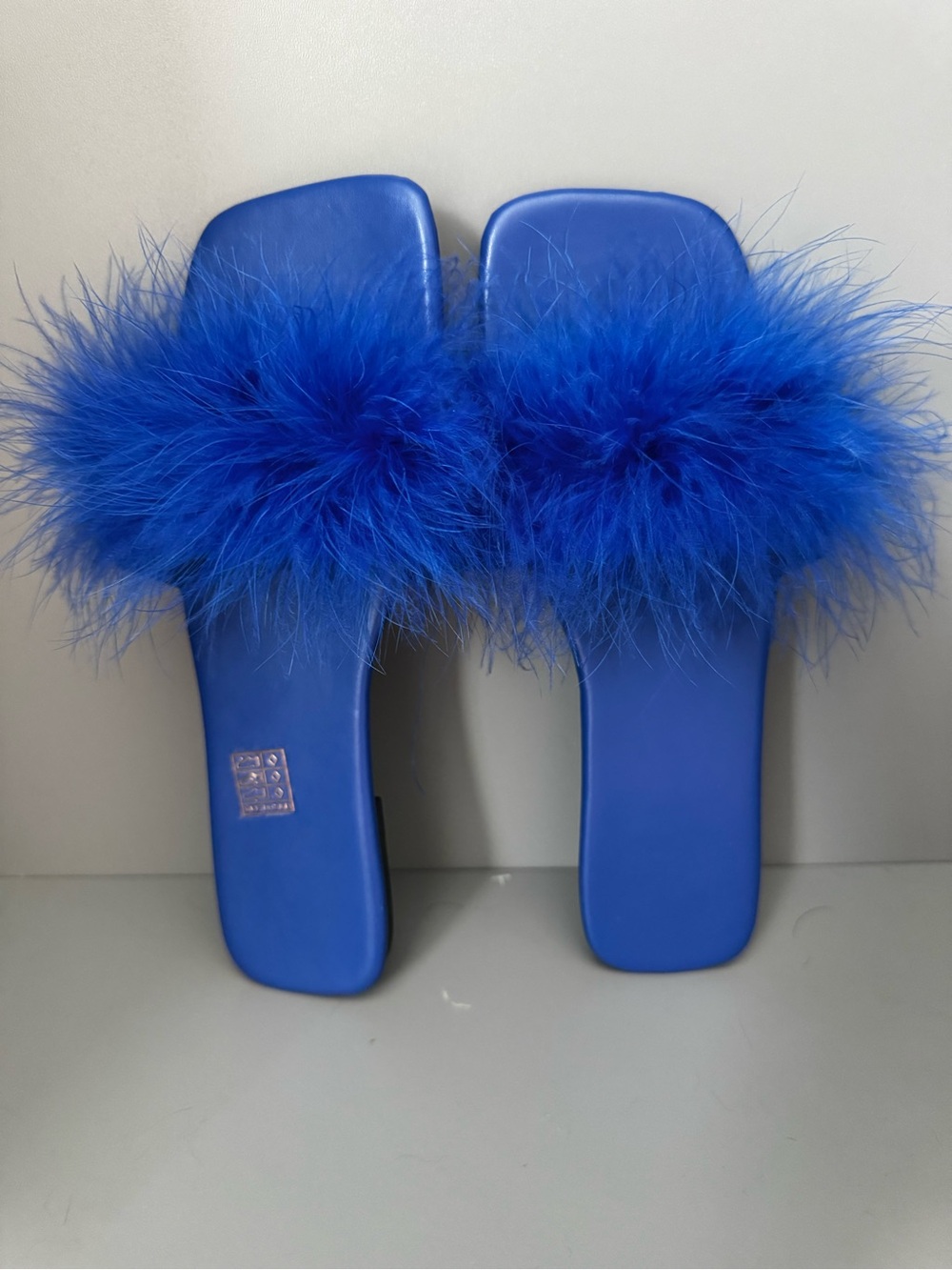 Women's Blue faux Feather Slide Sandals